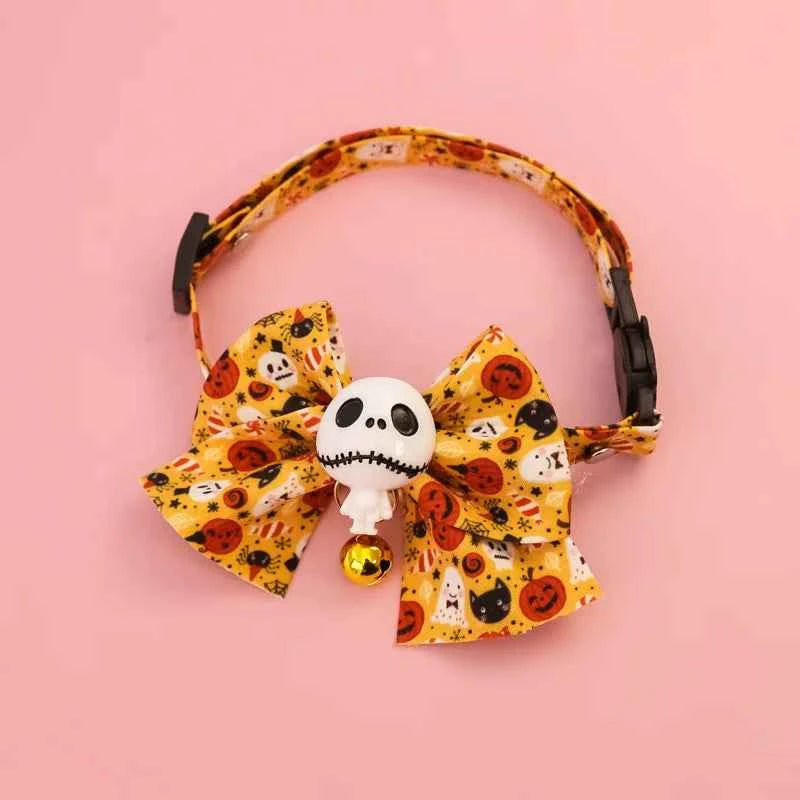 Cat Collar Halloween Bowtie Collar Small Cat Dog Safety Buckle Adjustable Necklace Decoration Style Pumpkin Cartoon Pet Collar