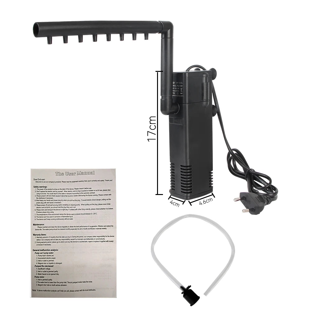 Low Level Water Submersible Water Filter Pump Aquarium Fish Tank Oxygen Increasing Pump Turtle Tank Filter EU Plug
