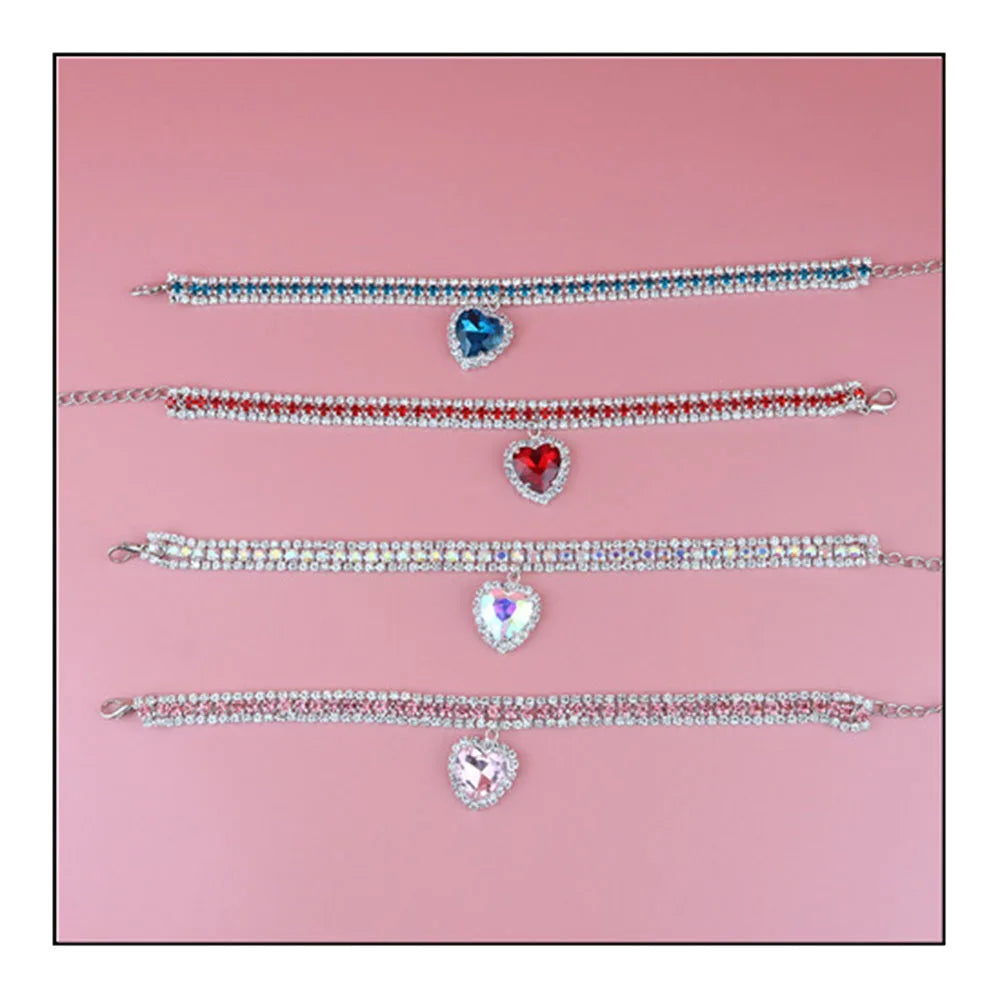 Cat Rhinestone Diamante Collar Necklace for Kitten Cute Bling Pet Accessories for Cat Puppy Doggy Crystal Pendant Diamond Collar