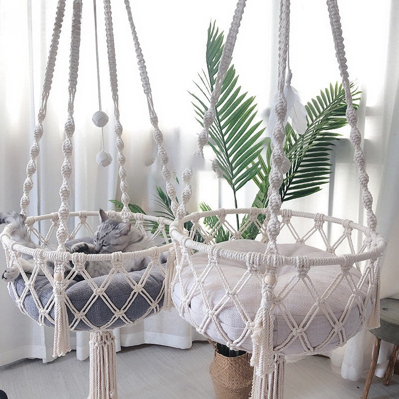 Winter Pet Hammock Cat Swing Hand Woven Cotton Rope Cats Hanging Basket  Kitten Hanging String Den Indoor Pend Nest Pet Supplies - Play Paws Toys