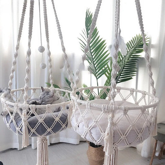 Winter Pet Hammock Cat Swing Hand Woven Cotton Rope Cats Hanging Basket  Kitten Hanging String Den Indoor Pend Nest Pet Supplies - Play Paws Toys