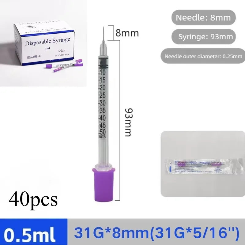 40/80PCS 0.3-1ML Disposable Plastic Veterinary Syringe Sterile Insulin Syringe with Orange Cap Needles for Pet Farm Animal Use