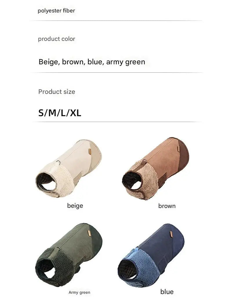 Dog Winter Warm Windproof Adjustable Lamb Fleece Jacket Thick Cotton Coat S M L XL Beige Brown Blue Army Green