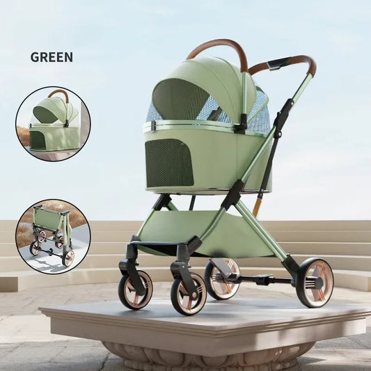 Detachable Pet Stroller Ultra-light Portable Outdoor Cat and Dog Stroller Aluminum Alloy Frame Four-wheel Shock Absorber - Play Paws Toys