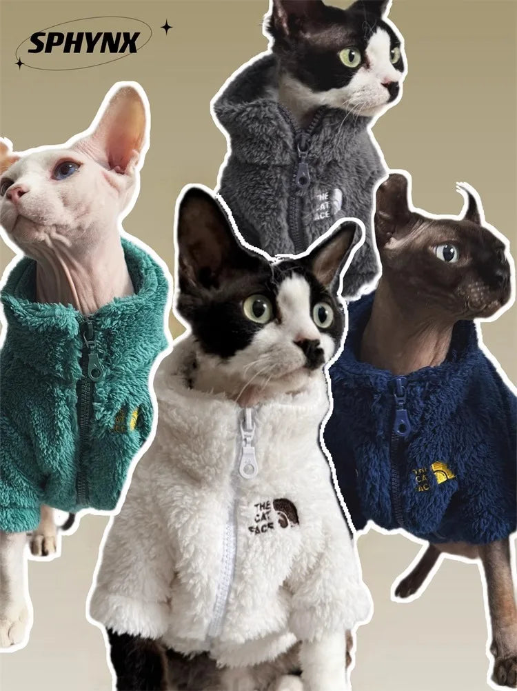Winter pet dog dog cat coat cold proof hairless cat clothes sphinx devon thick winter warm three-color lambswool coat - Play Paws Toys