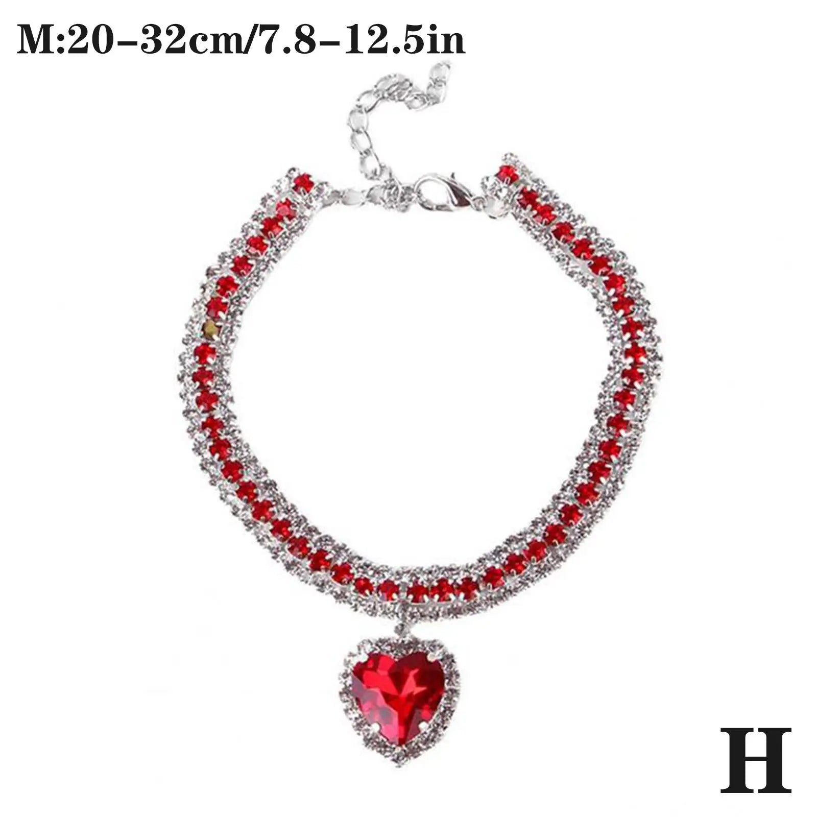 Luxury Rhinestone Dog Cat Collar Crystal Bling Pet Necklace Adjustable Heart Pendant Jewelry for Puppy Kitten Accessories