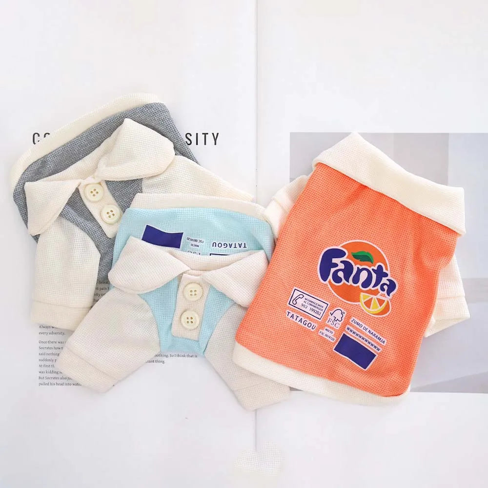 New Spring and Autumn Cat and Dog Pet Universal Cartoon Polo Shirt, Simple Clothes, Fruit Soda, Cute, Western Style, Comfortable