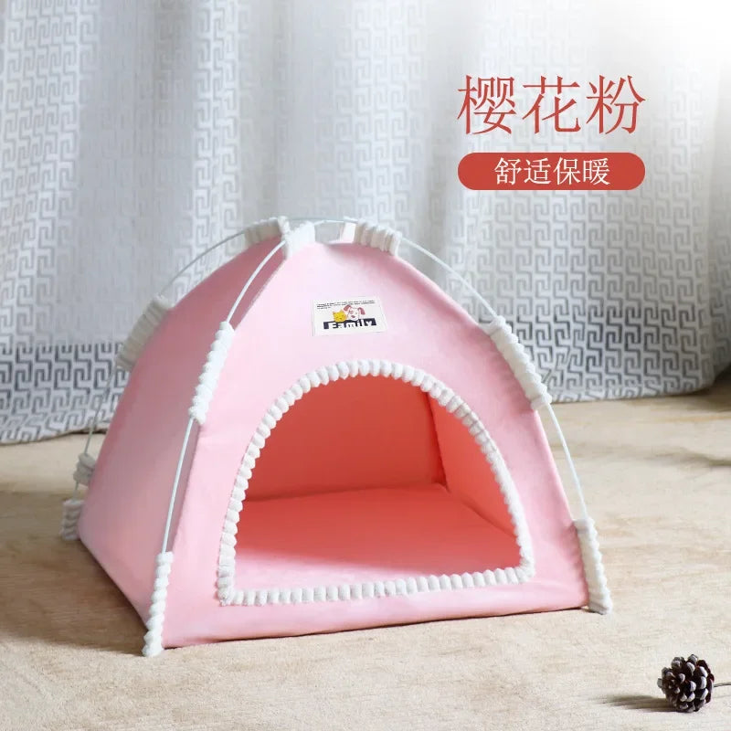 Pet Tent Bed Removable Cat Sofa Basket Canvas Semi-enclosed Cat House Dog Cave Hut Cat Sleeping Bed for Room Decor Pet Supplies - Play Paws Toys