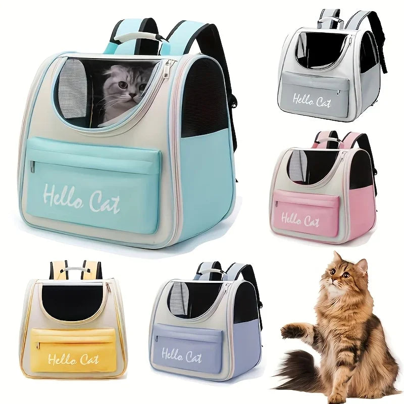 Large capacity collapsible pet backpack with zip closure, handle and mesh vent, perfect for cats and small dogs traveling - Play Paws Toys