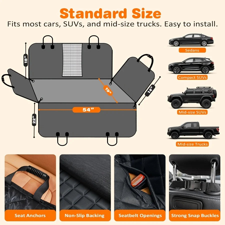 YVDKL 4 In 1 Dog Car Seat Cover For Back Seat, Waterproof Dog Hammock With Mesh Window And Side Flap Pet Car Seat Protector Dogs Backseat Cover For Cars, SUVs & Mid-Size Trucks