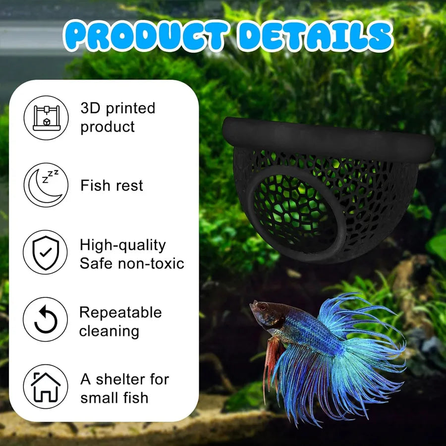Floating Betta Hide & Shrimp Cave, M+L, Aquarium Decor, Multi-Functional Hammock, Feeding Ring, Safe Resting Spot for Small Fish