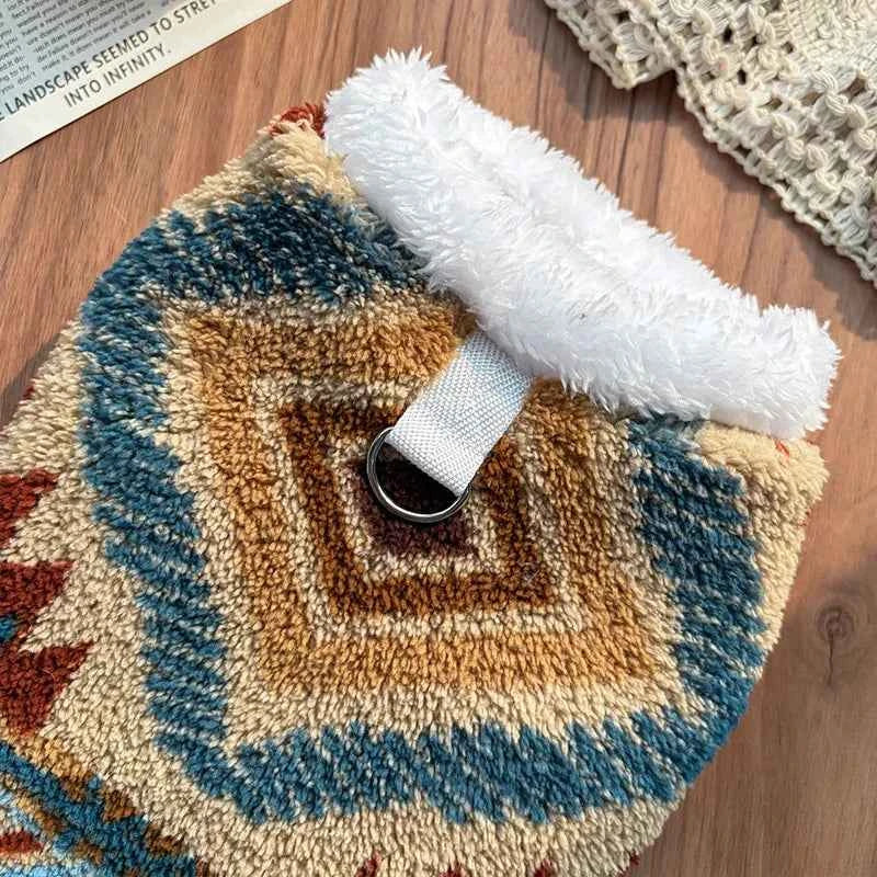 Dog Cat Plush Vest  Warm  Sleeveless Jacket, Nordic Knit Pattern Pet Coat,Fair Isle  Cozy Fleece Lined Puppy Kitten Apparl