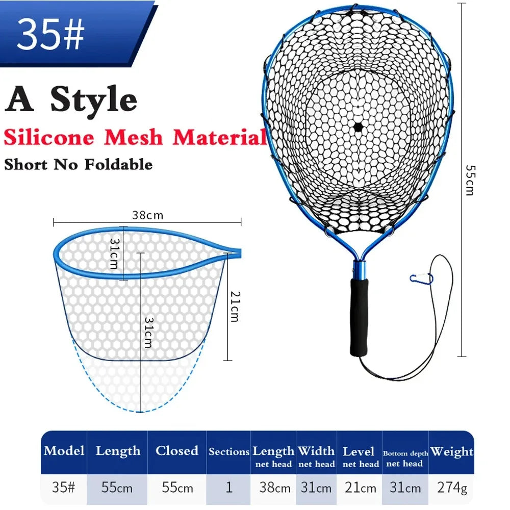 Portable Sea Fishing Long Hand Net Dip Net Folding Lure Nets Pocket Ultra Light for Big Fish Casting Fishing Silicone Mesh Tools