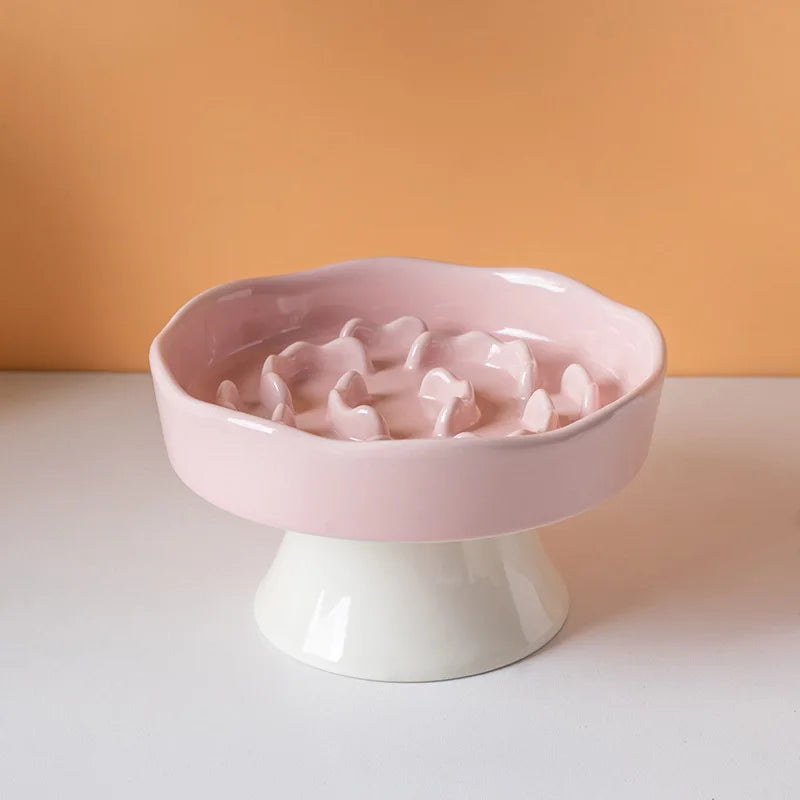 Ceramic slow-feeding bowl high-leg cat bowl with neck protection not easy to overturn, dog choke-proof bowl slow cat accessories