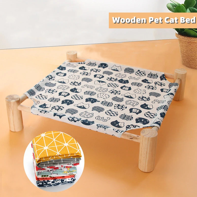 Cat Bed House Outdoor Universal Pet Bed Removable Breathable Pet Hammocks Bed for Cat Small Dog Durable Wood Frame Canvas Beds - Play Paws Toys