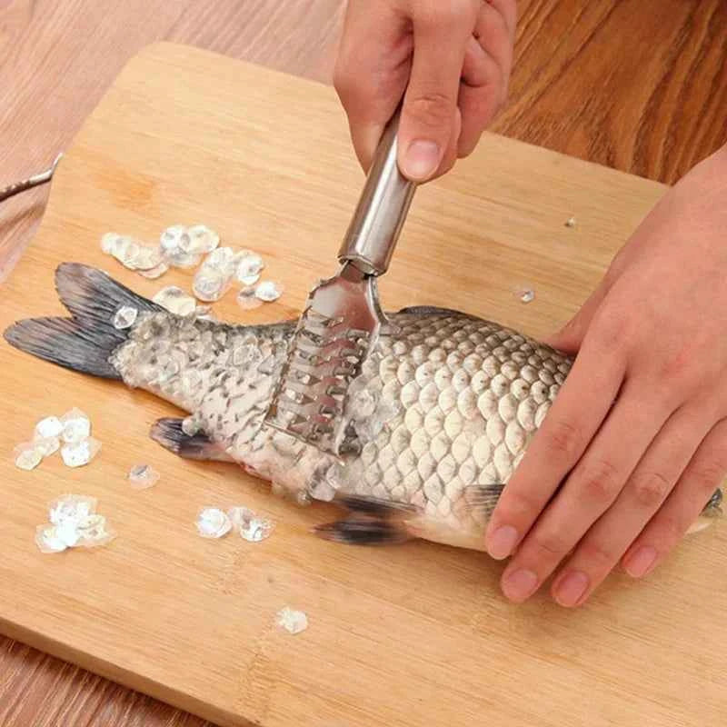 JOOYOO 1PC Stainless Steel Double-row Fish Scale Planer Multi-purpose Fish Scraper Descaler Knife Fish Brush Tool