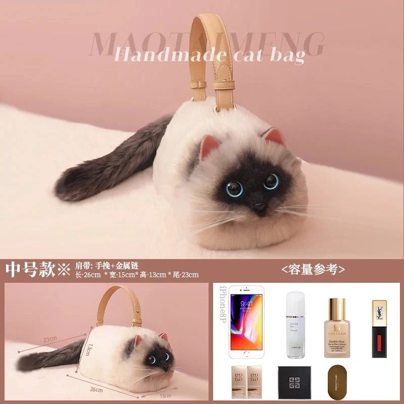 One Shoulder Bag Female Design Small Man Messenger Bag Versatile Hand Made Autumn and Winter Plush Cute Cat Bag - Play Paws Toys