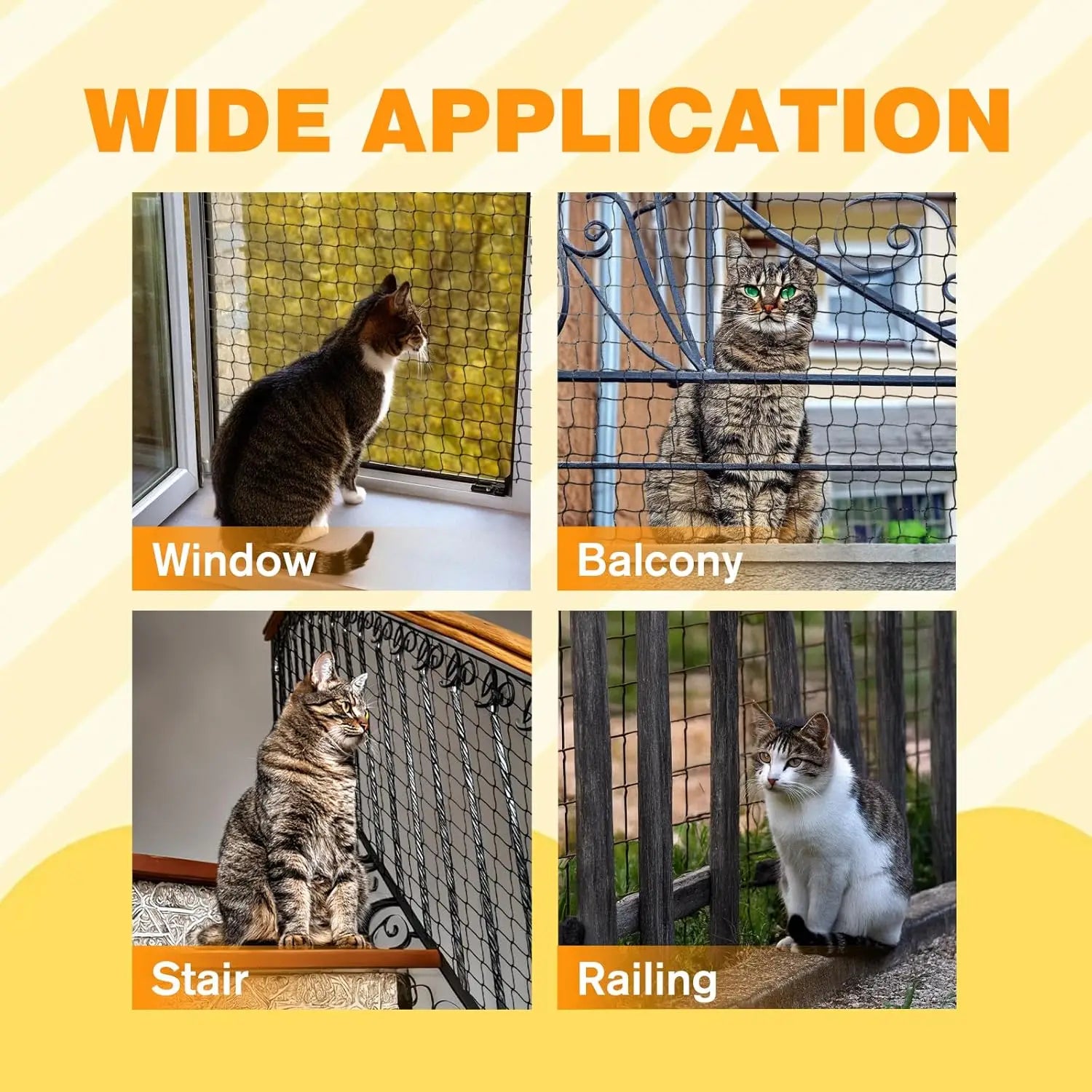 Steel Reinforced Cat Netting for Balcony- Cat Anti Fall Netting,Garden Net Anti Bird Net with Wire,Safety Netting Fence for Pets - Play Paws Toys