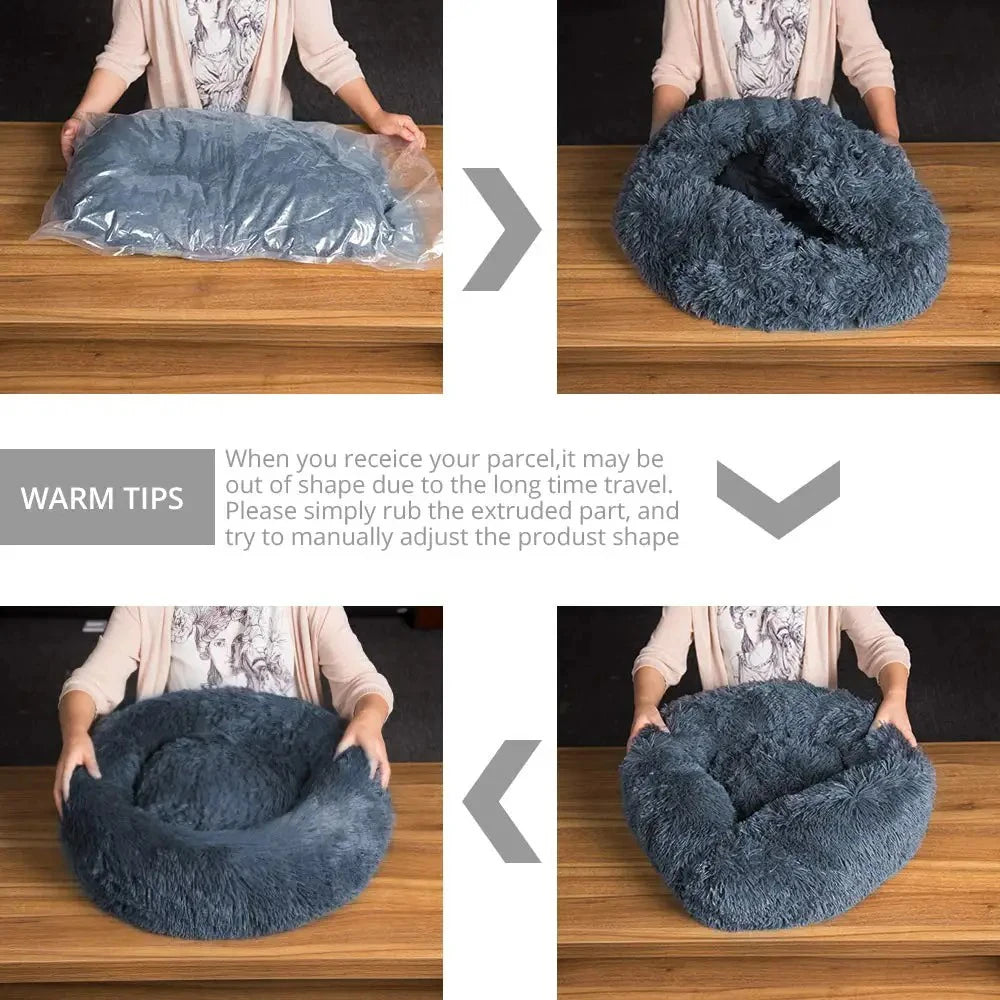 40-90cm Small Cat Bed Long Plush Dog House Round Large Dog Bed for Medium Dog House Super Soft Winter Warm Sleeping Nest