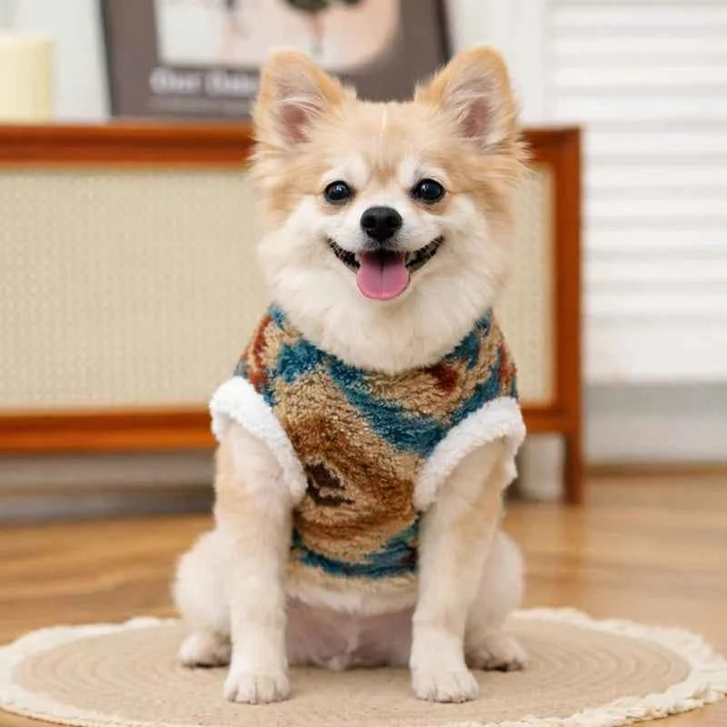 Dog Cat Plush Vest  Warm  Sleeveless Jacket, Nordic Knit Pattern Pet Coat,Fair Isle  Cozy Fleece Lined Puppy Kitten Apparl