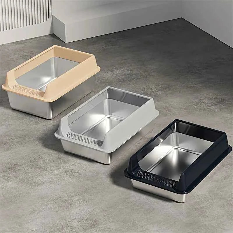 Stainless Steel Litter Box, Semi-enclosed Splash-proof And Leak-proof Design, Removable Lid, Suitable For Big Cats, And More