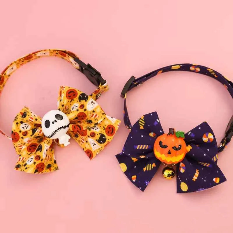 Cat Collar Halloween Bowtie Collar Small Cat Dog Safety Buckle Adjustable Necklace Decoration Style Pumpkin Cartoon Pet Collar