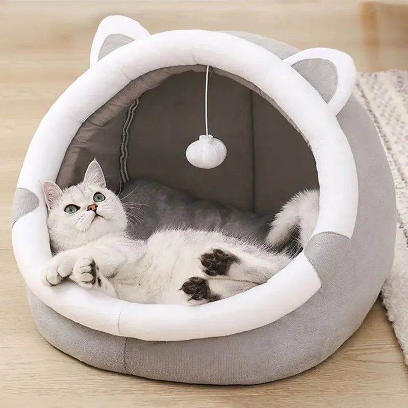 Pet Tent Cave Bed for Cats Small Dogs Self-Warming Cat Tent Bed Cat Hut Comfortable Pet Sleeping Bed Foldable Removable Washable - Play Paws Toys