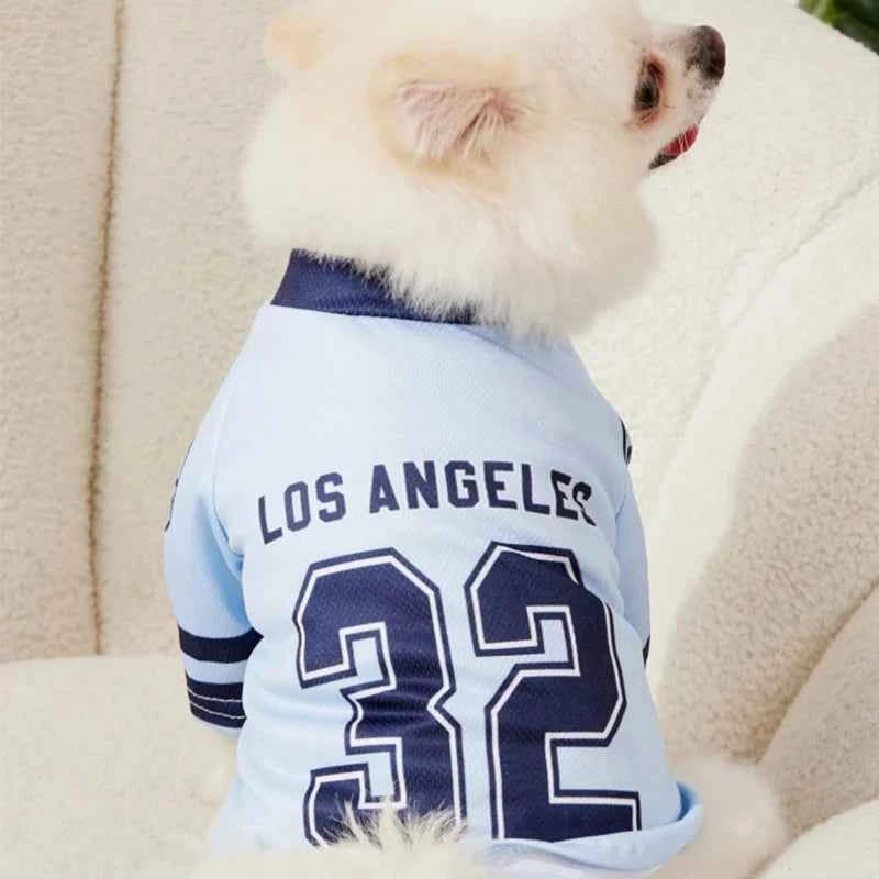 1pc Pet Dog Cat Blue #32 LA Number & Letter Print Jersey, Fashionable Casual Breathable & Soft Dog Shirt