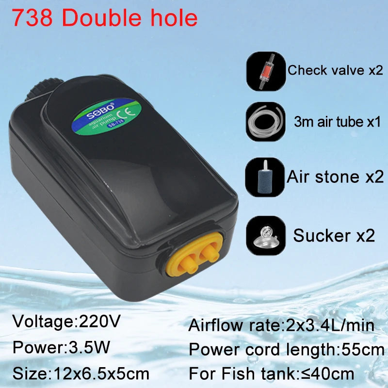 SOBO Silent Aquarium Oxygen Air Pump Fish Tank Adjustable Air Volume High Power Oxygenator Air Compressor Aerator 220v