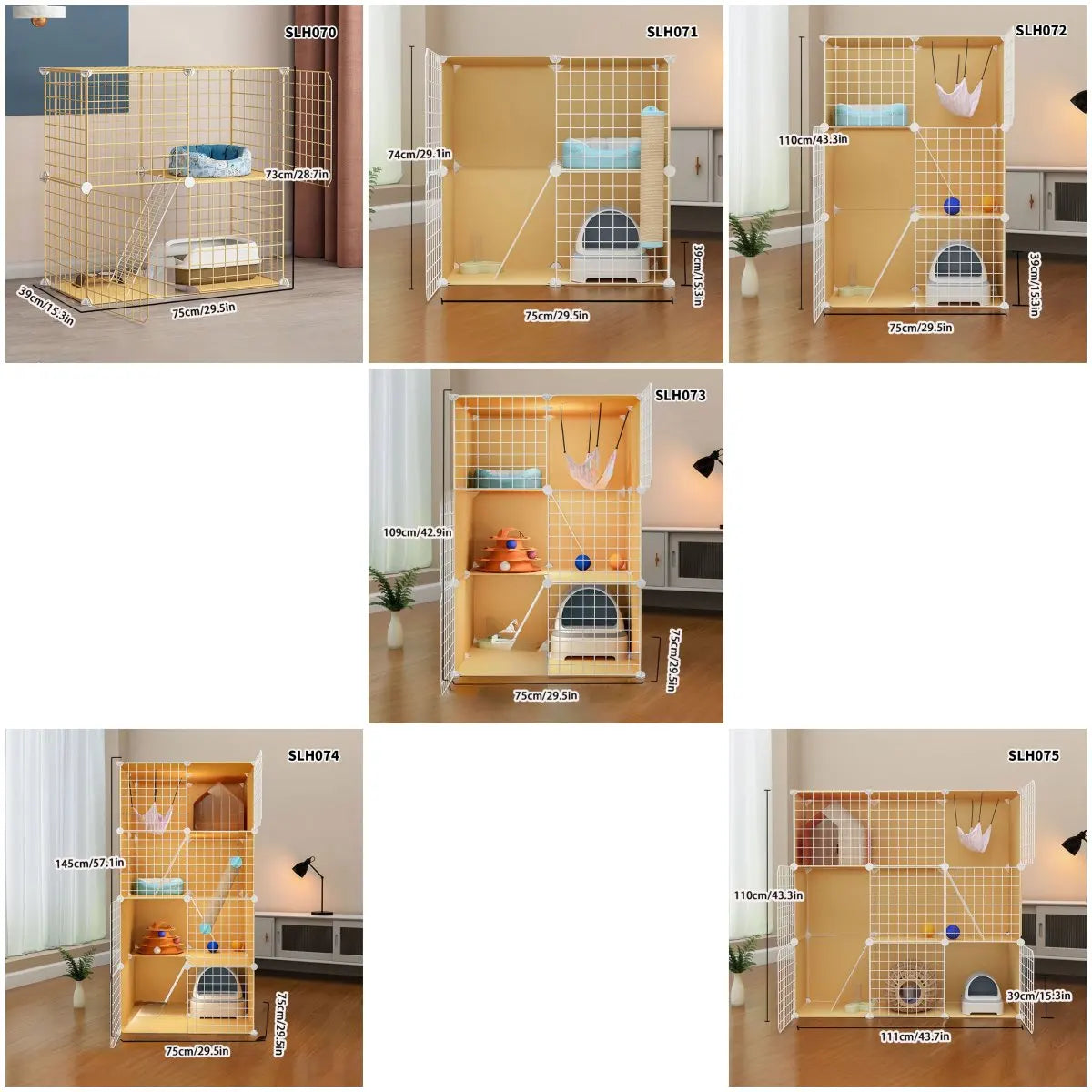 Cat Cage, Cat Villa, Yellow Cage, Natural Wood Color Pet Cage, Free Assembly, Multi-Cat, Space-Saving, Three-Layer Iron Mesh Cage, Household Cat Cabinet - Play Paws Toys