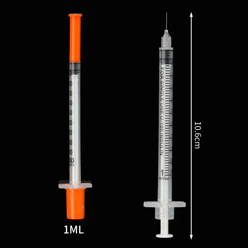 50/100Pcs 0.3/0.5/1ML Disposable Plastic Veterinary Syringe Orange Cap Sterile Insulin Syringe With Needles For Pet Farm Animals
