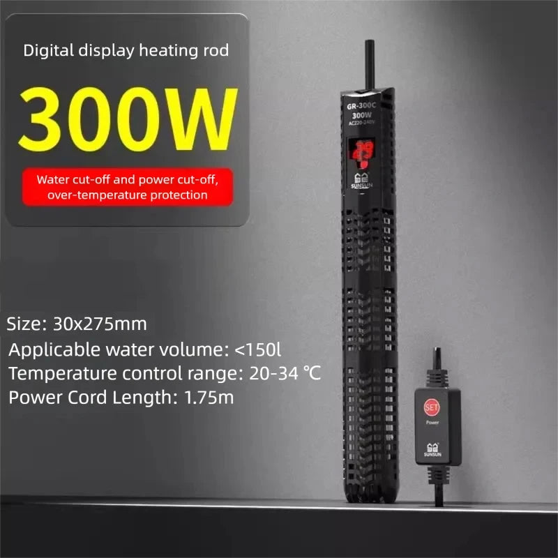 SUNSUN Aquarium Submersible Heater Fish Tank Quartz Glass LCD Display 220V Digital Heating Rod Constant Temperature Control