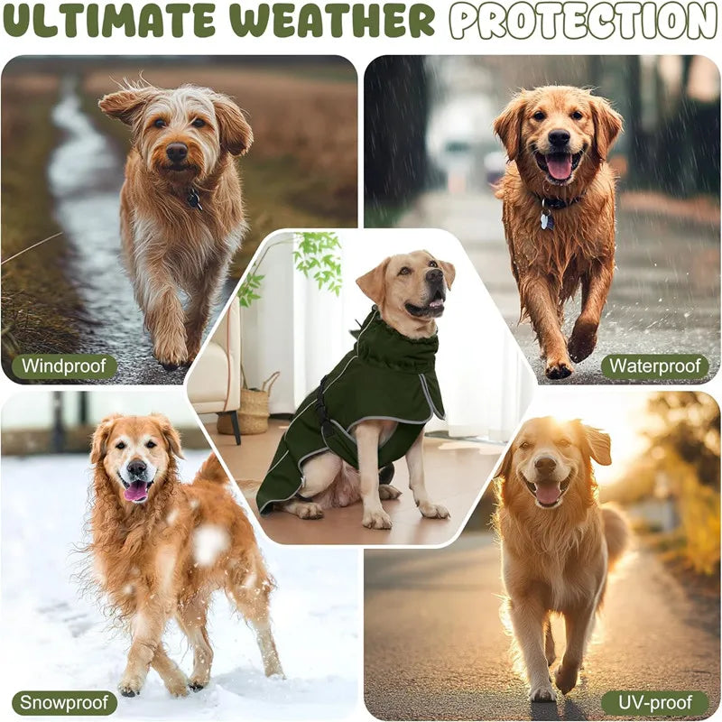 Dog Raincoat Windbreaker for All Dog Sizes Waterproof Dog Outdoor Jacket with Reflective Strip, Adjustable Straps & Snap Button