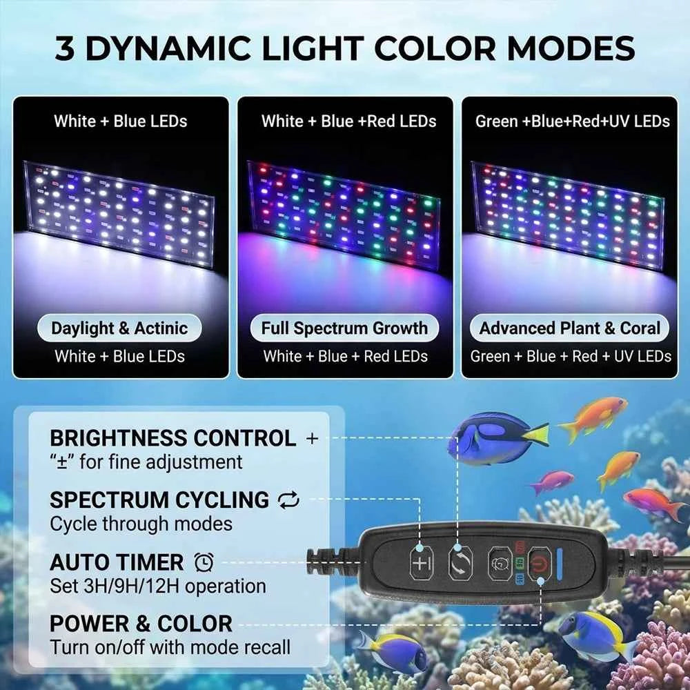 USB Aquarium LED Light Full Spectrum Aquatic Plant Grow Lamp Clip on Fish Tank Adjustable Brightness No flicker Lighting  9W/12W