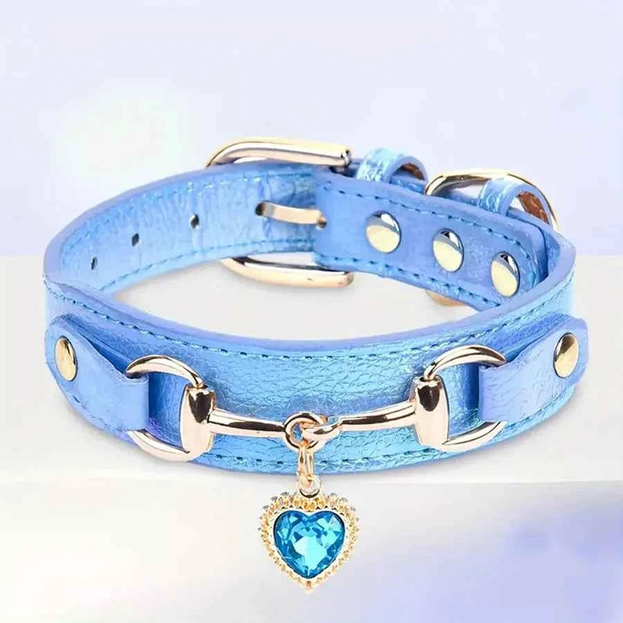 DC003 1Pc PU Leather Delicate Pet Dog Collar, High-Quality Leather Fabric And Alloy Fittings. Beautiful Gemstone Decoration. Sui