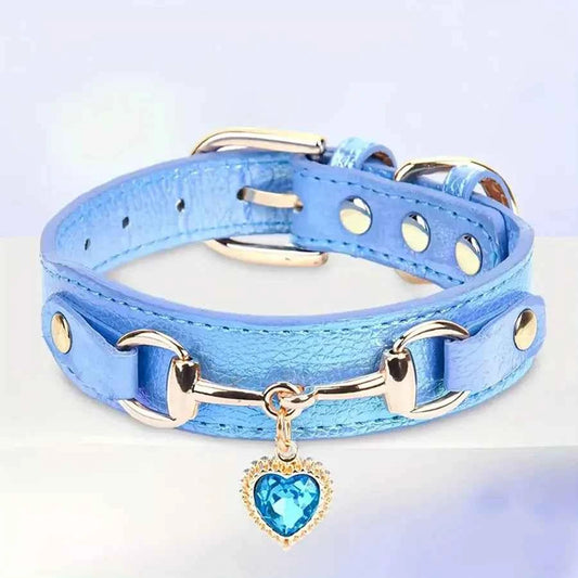 DC003 1Pc PU Leather Delicate Pet Dog Collar, High-Quality Leather Fabric And Alloy Fittings. Beautiful Gemstone Decoration. Sui
