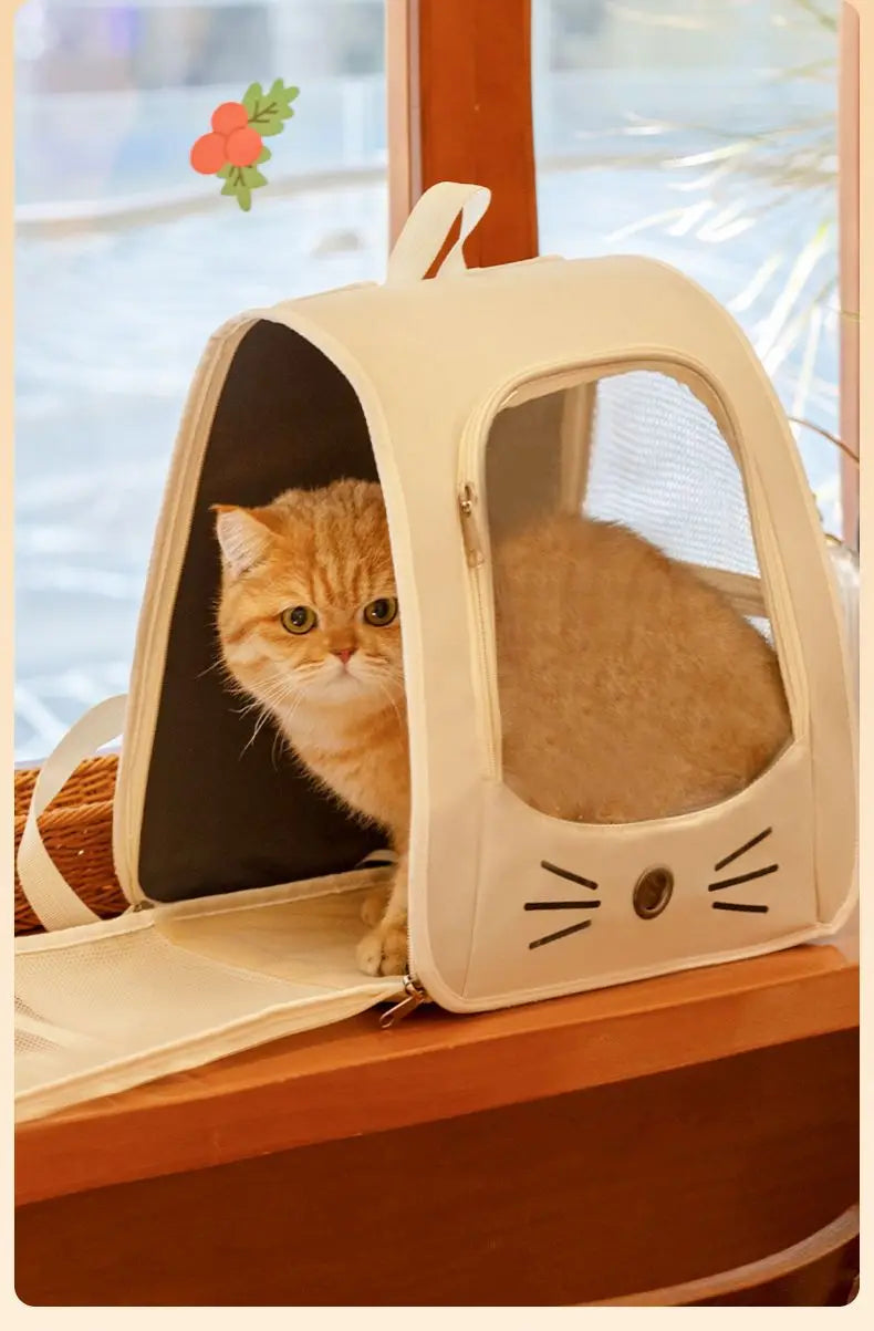 Cat Bag Outing Travel Pet Backpack Cabin Cat Schoolbag Shoulder Cage Multifunctional Bag Car Folding Soothing Anti-scratch - Play Paws Toys