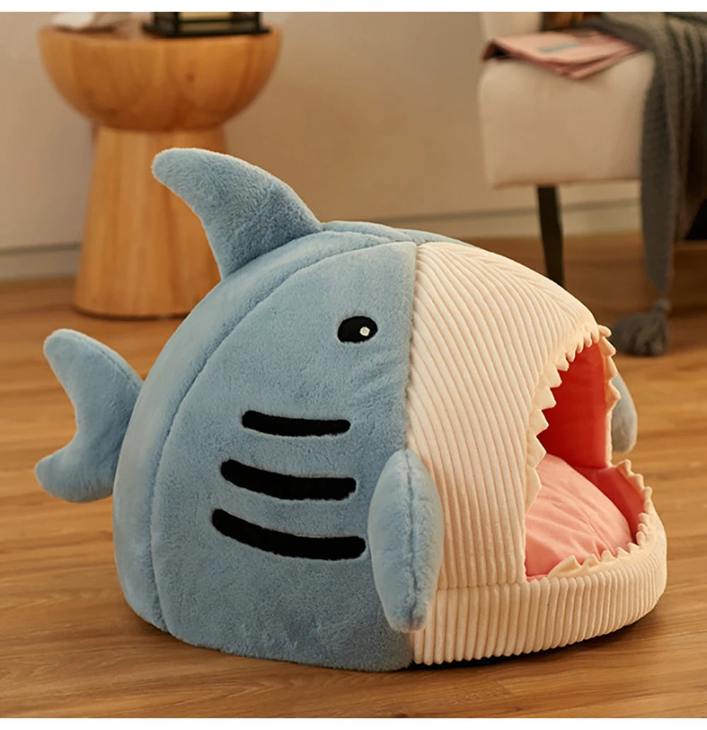 Winter Warm Pet Beds Shark Cat Mat Semi-Closed Pillow Puppy Nest Thicken Kittens Basket Cushion Pillow Mat Dogs Cats House Goods - Play Paws Toys