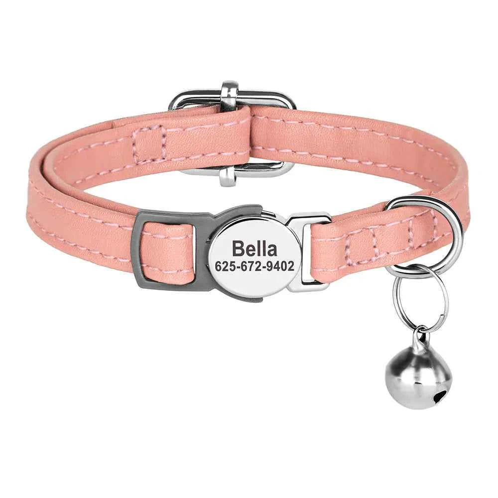 Custom Cat Collar Personalized PU Leather Kitten Puppy Collars Free Engraved ID Nameplate Necklace With Bell for cat Anti-lost