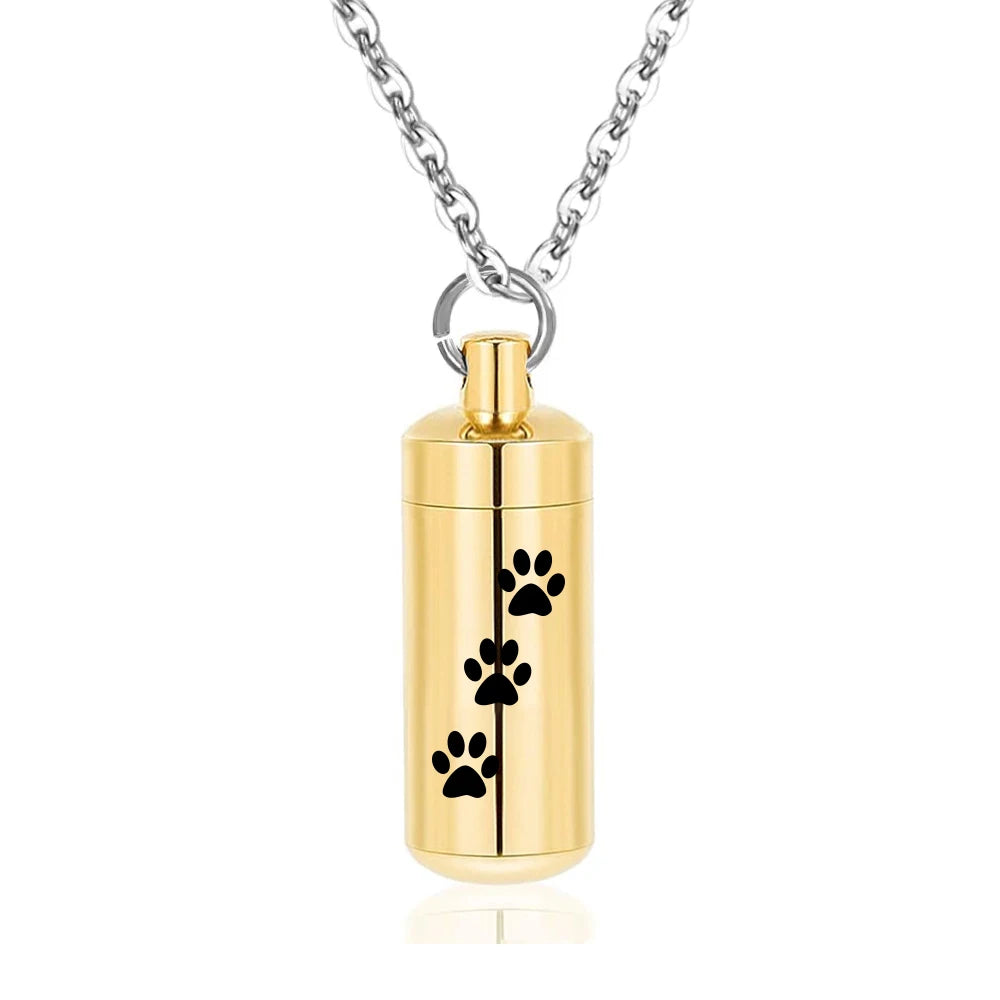 Pet Paws Ashes Jewelry Cremation Urn Memorial Pendant Necklace Aluminum Alloy Cylinder Ashes Jewelry for Ashes Women Men