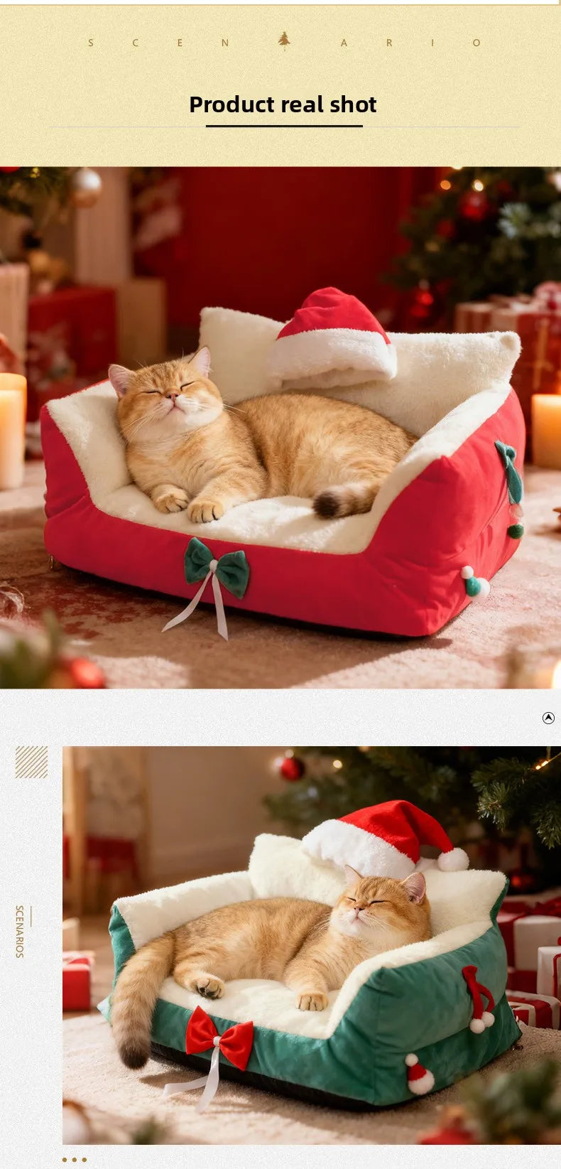 Winter Warm Cat Bed Large Size Removable Washable All Season Pet Sofa Christmas Cat House for Pets - Play Paws Toys