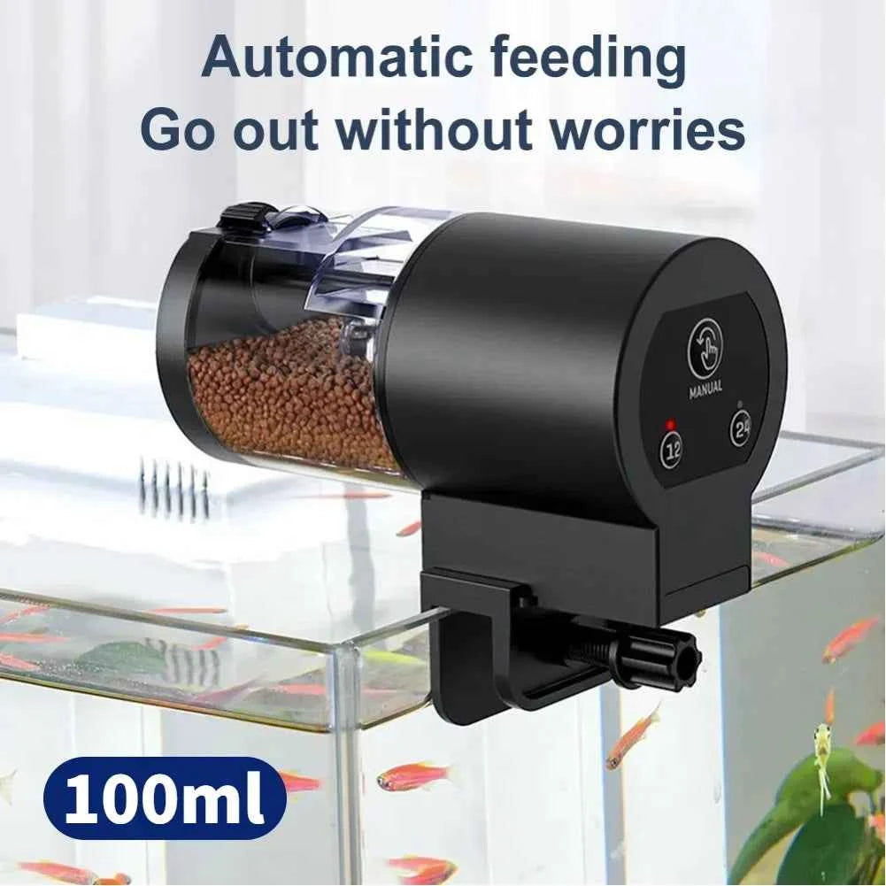 Automatic Fish Feeder With Timer IP66 Waterproof Auto Fish Tank Feeder 100ml Capacity Food Dispenser For Fish/Turtle