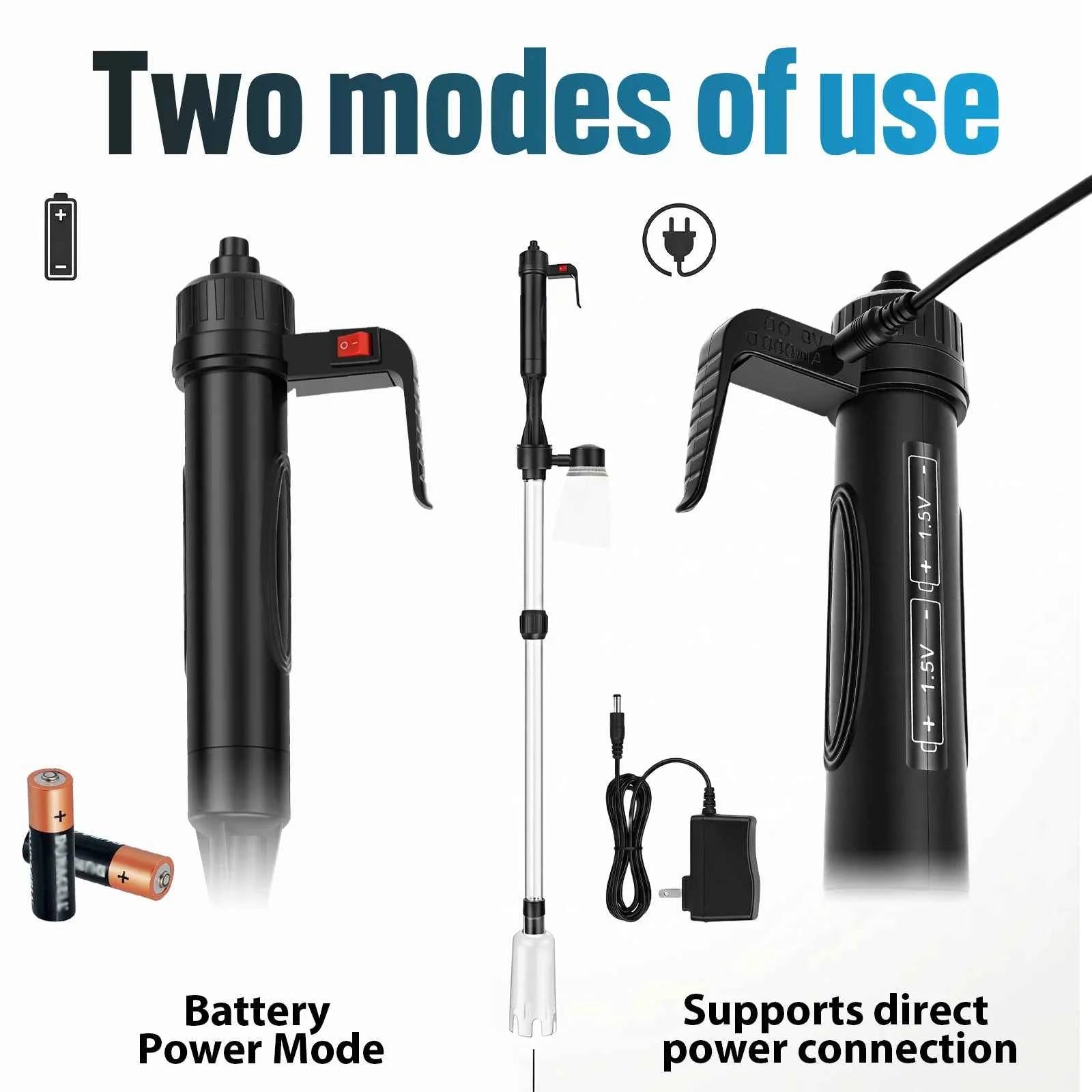 Aquarium Vacuum Gravel Cleaner 3 in 1 Fish Tank Vacuum with Water Change Wash Sand Waste Suction Electric Fishbowl Cleaning Tool