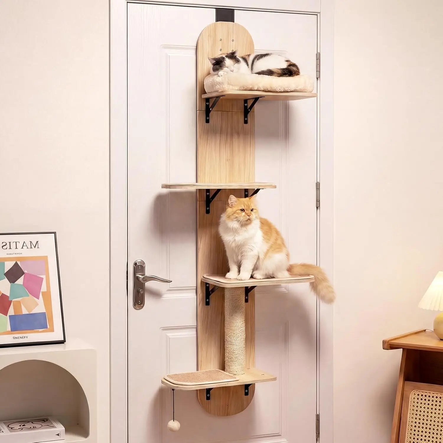 Door Mounted Cat Tree, 58.5-61.5 Inches Height Adjustable Hanging Cat Climber with Scratching Post, Detachable, Customized