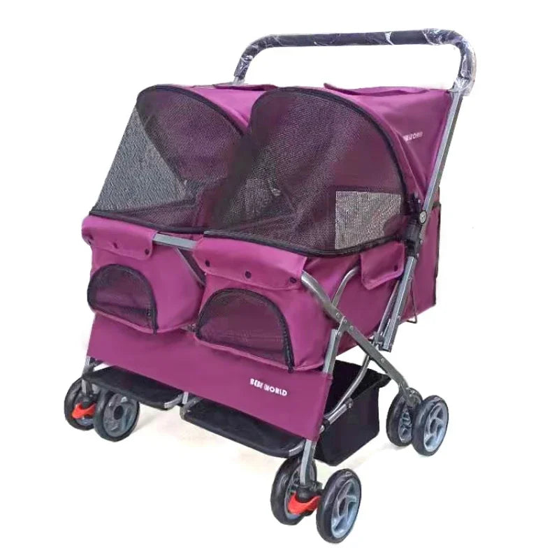 Multifunctional pet car Ultra-light two-seater pet buggy Detachable and washable trolley Universal pet car for cats and dogs - Play Paws Toys