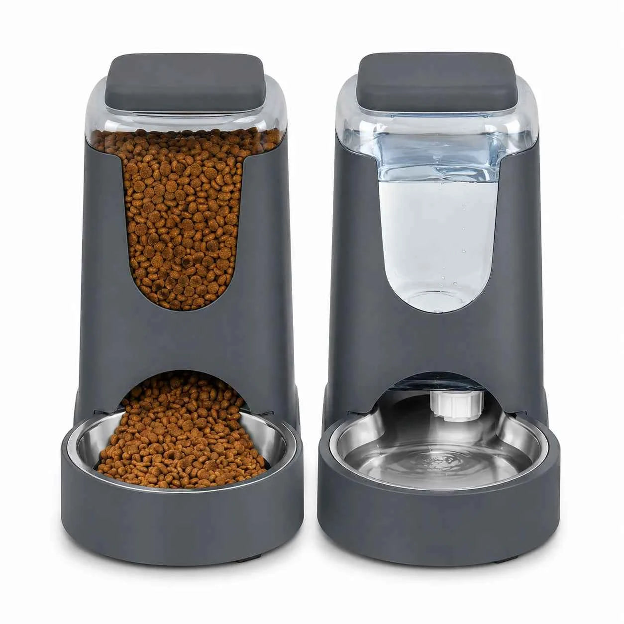 Automatic Pet Feeder Water Dispenser Set, Gravity Food and Water Station, Stainless Steel Bowl for Cats and Small Dogs，3.8L*2
