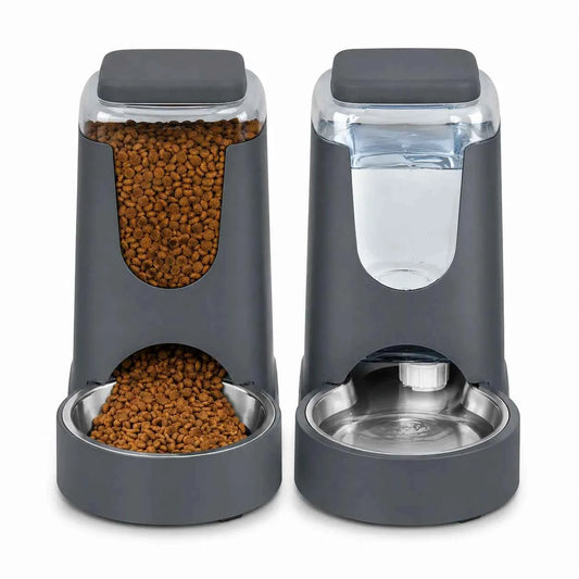 Automatic Pet Feeder Water Dispenser Set, Gravity Food and Water Station, Stainless Steel Bowl for Cats and Small Dogs，3.8L*2