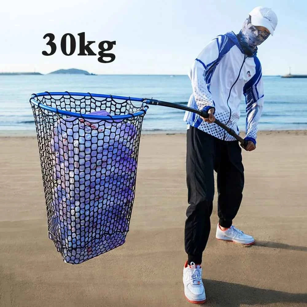 Portable Sea Fishing Long Hand Net Dip Net Folding Lure Nets Pocket Ultra Light for Big Fish Casting Fishing Silicone Mesh Tools