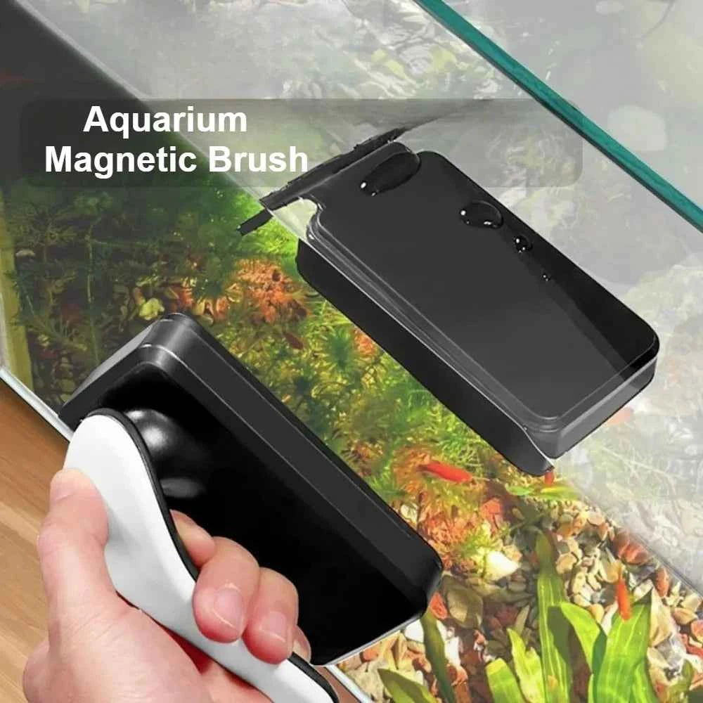Strong Magnetic Aquarium Glass Cleaner – Floating Fish Tank Brush with Algae Scraper, Non-Slip Handle for Small & Large Tanks