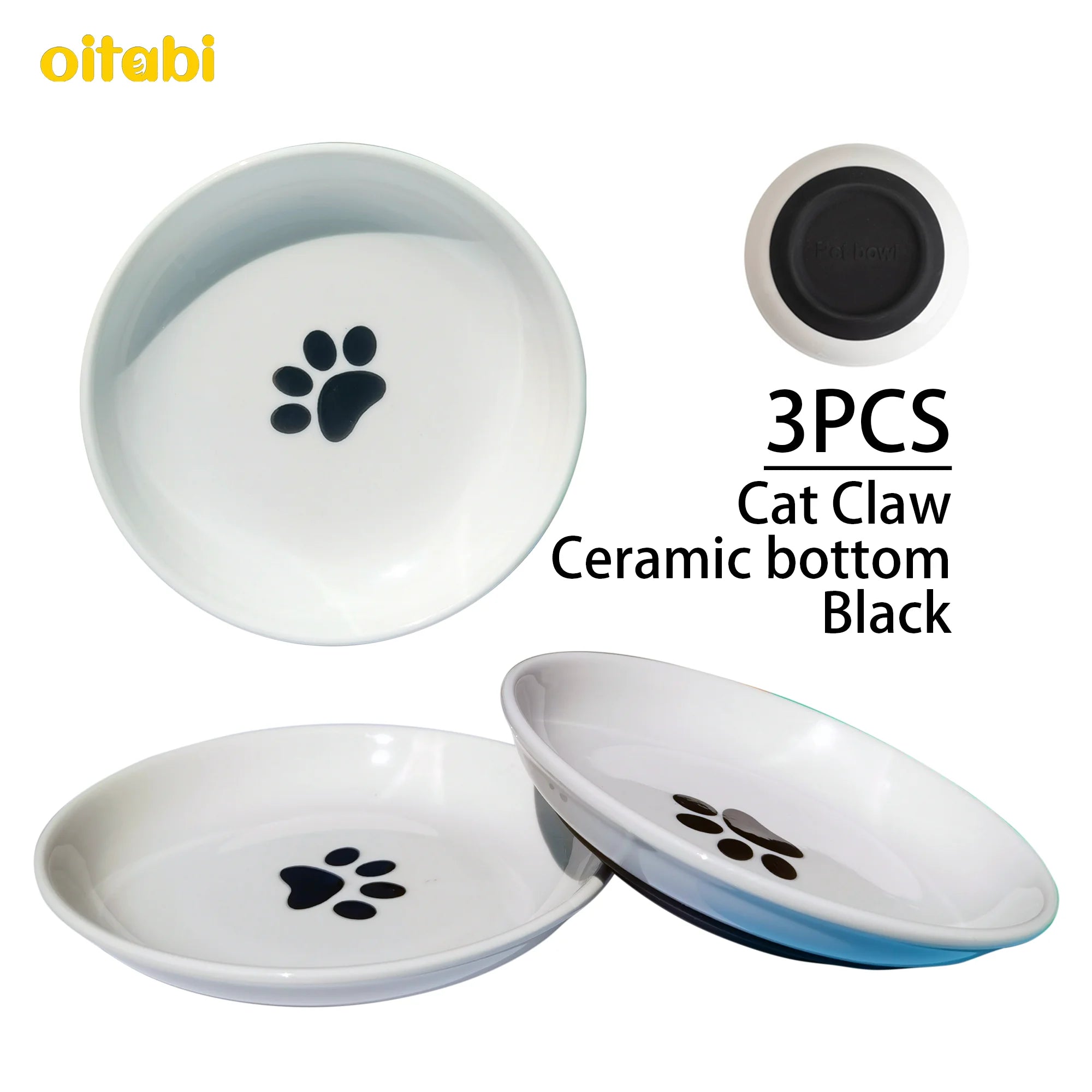 Oitabi 3PCS No Spill Cat Bowls Sets, Cat Food Bowl, Anti Whisker Fatigue Ceramic Cat Dishes Set, Shallow Wide Kitten Plates - Play Paws Toys